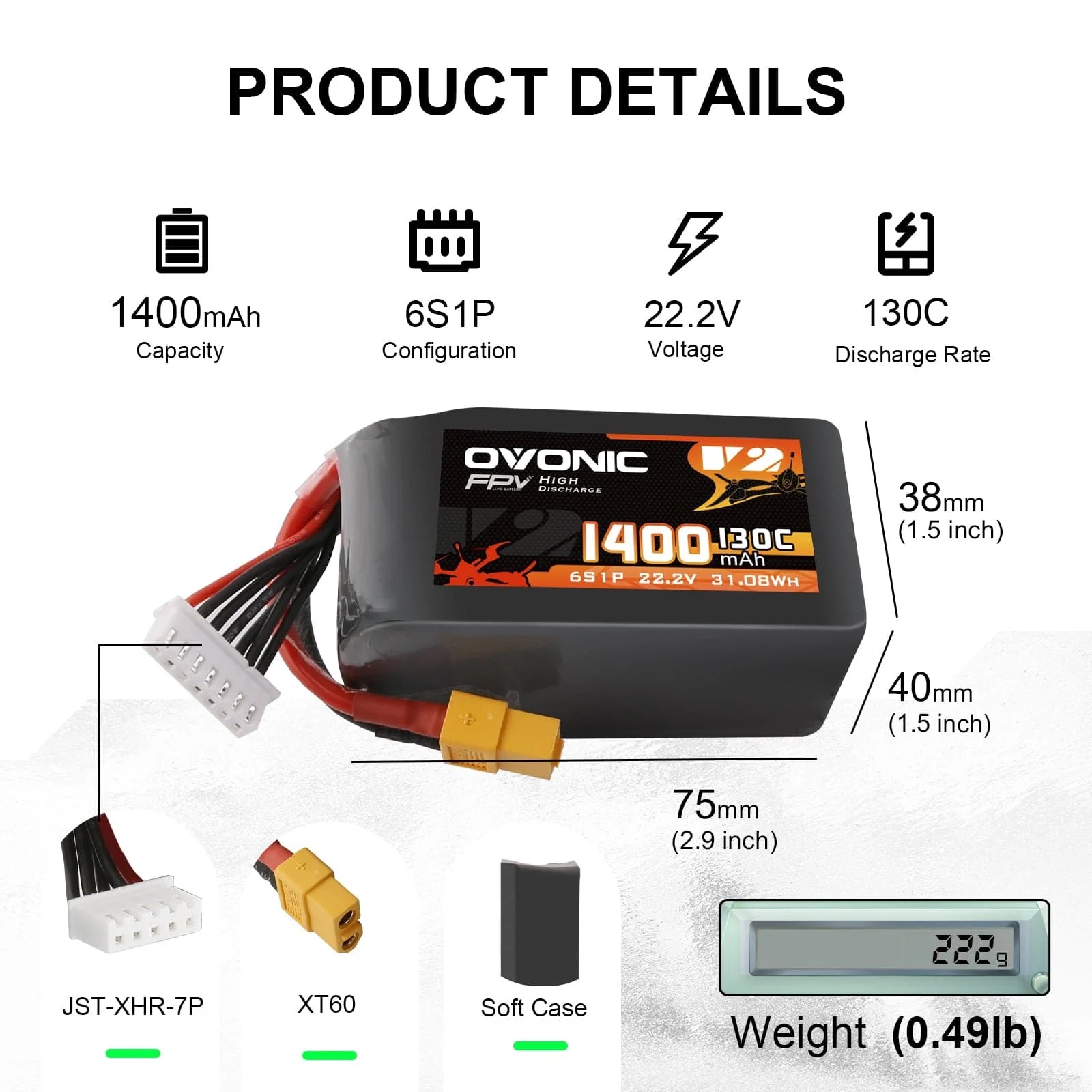 Drone Battery Bag - Ovonic 6S 1400mAh 130C Akumulator LiPo